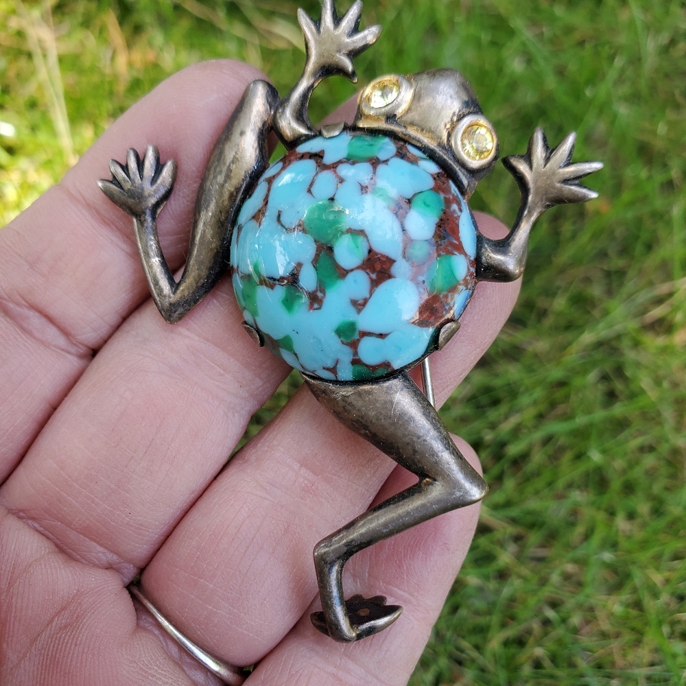 vintage sterling frog brooch - Picture 3 of 3